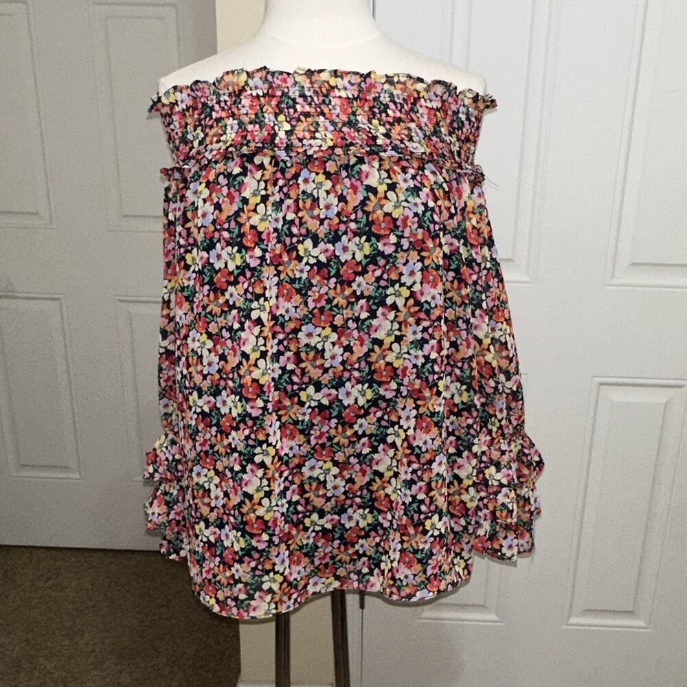 CeCe Floral Chiffon Ruffle Lined Elastic Waist Mini Skirt Pull-On L Multicolor